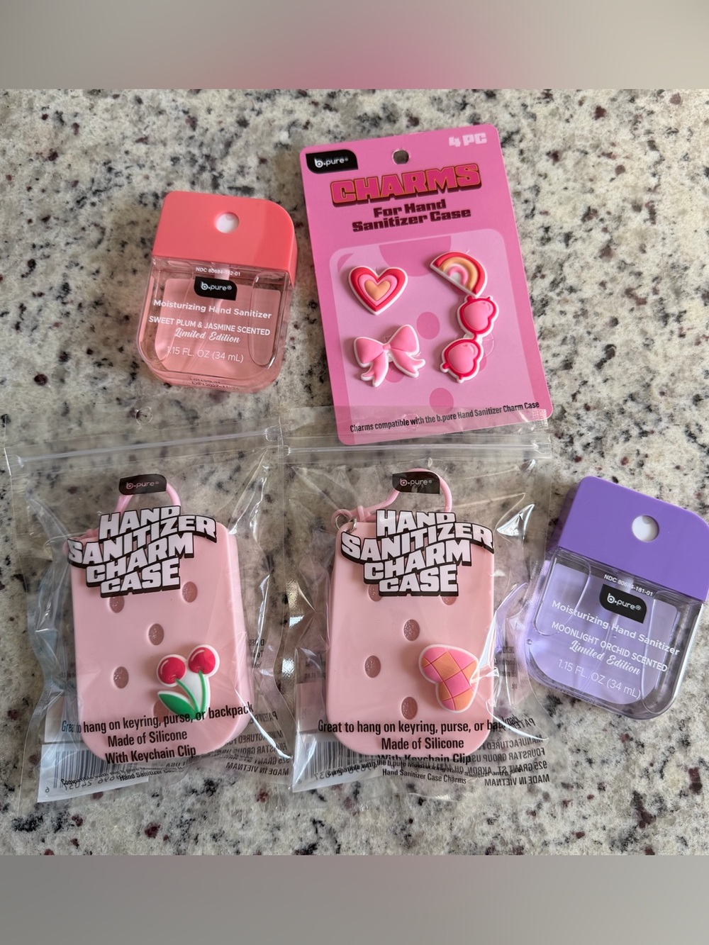 B.Pure Hand Sanitizer Bundle - 2 Sprays, 2 Charm Cases & 4pc Charms
